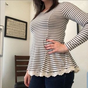 Striped long sleeve with lace
